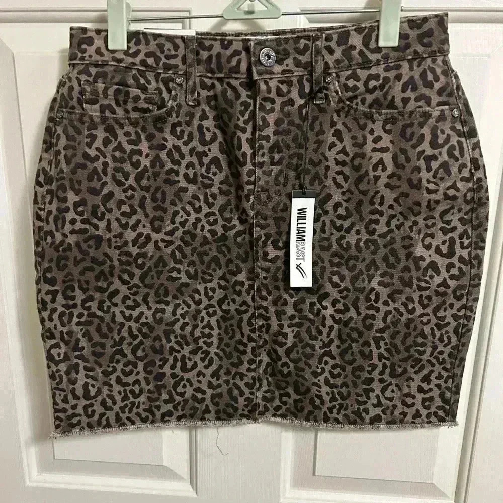 William‎ Rast Women's Denim Wild Cheetah Mini Skirt Brown Size 28 NWT